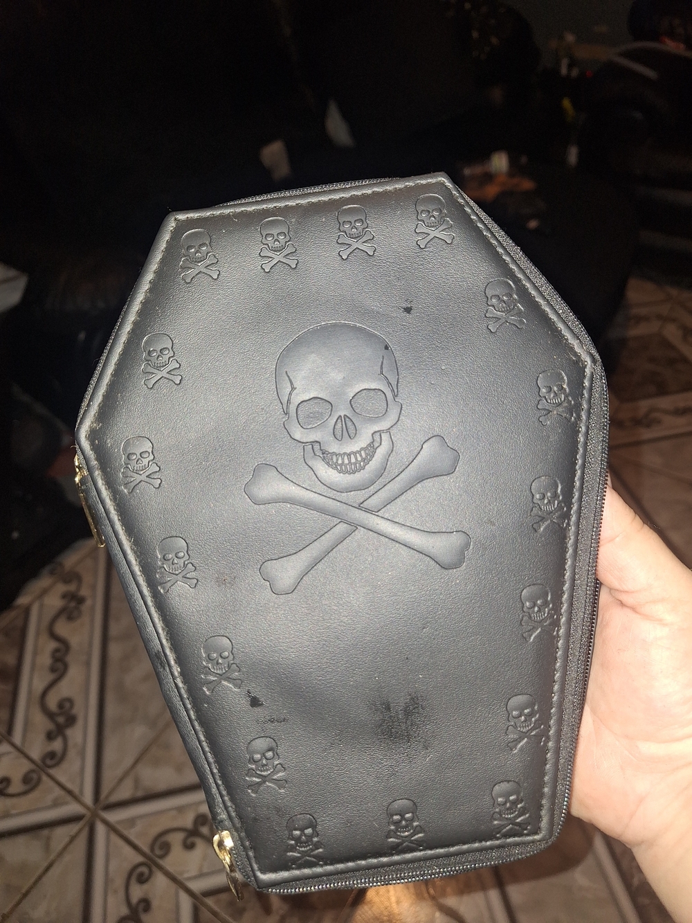Black Skull Coffin Pouch Travel Case With Makeup Blush
